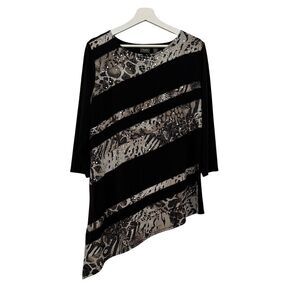 Chico’s Black Asymmetric Animal Print Sequin 3/4 Sleeve Top size L (2)